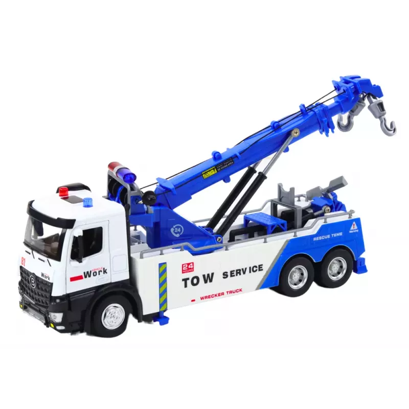 LEAN TOYS Camião com grua, dois ganchos metálicos, luzes brancas e azuis, sons