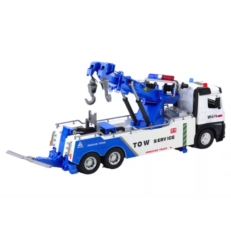 LEAN TOYS Camião com grua, dois ganchos metálicos, luzes brancas e azuis, sons