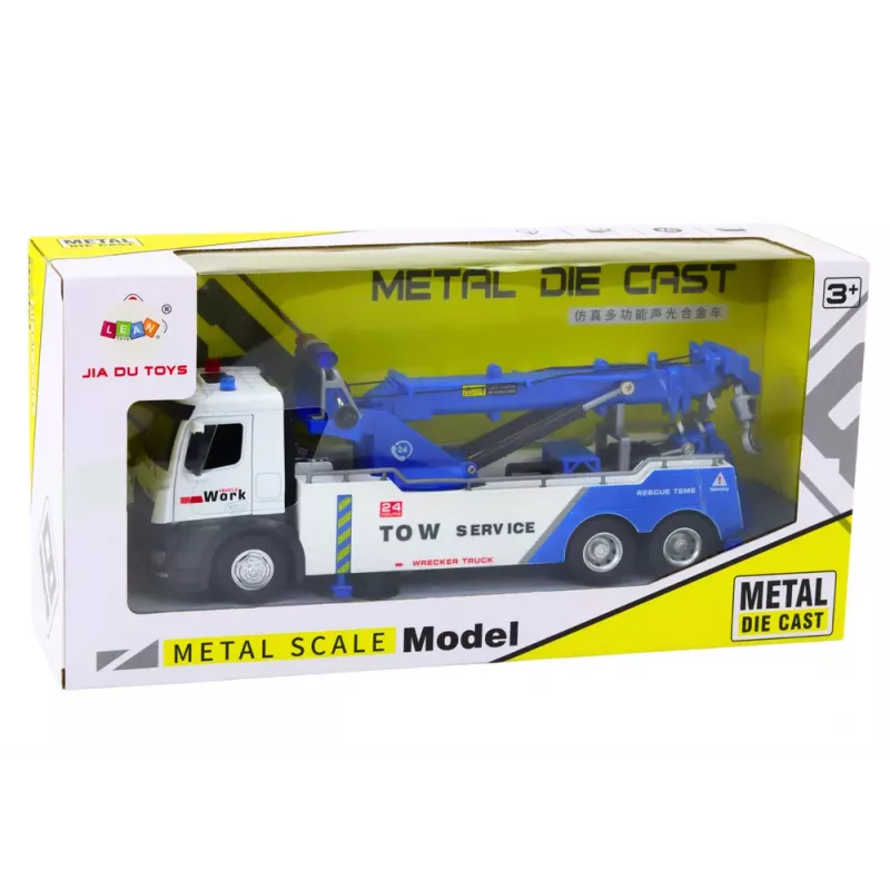 LEAN TOYS Camião com grua, dois ganchos metálicos, luzes brancas e azuis, sons