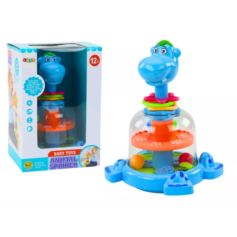 LEAN TOYS Pião hipopótamo com bolas para bebés azul