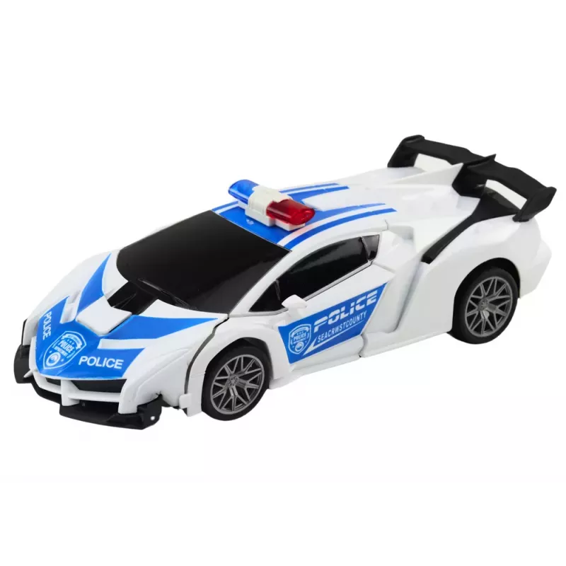 LEAN TOYS Carro de polícia R/C 2 em 1 carro robô com sons e luzes