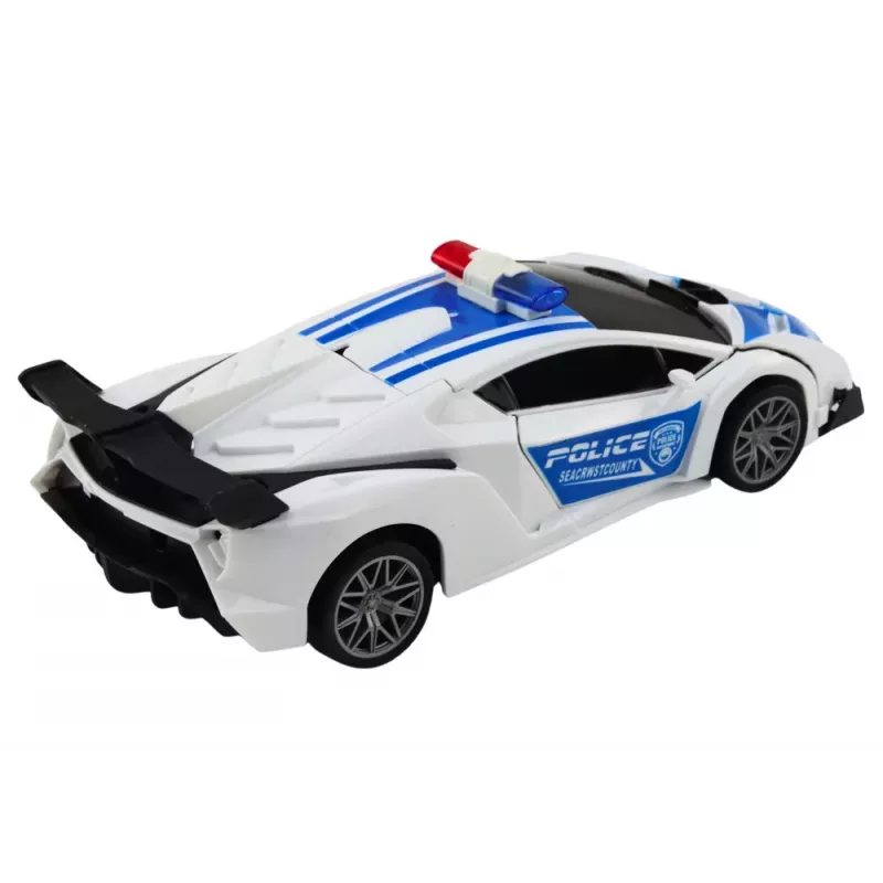 LEAN TOYS Carro de polícia R/C 2 em 1 carro robô com sons e luzes