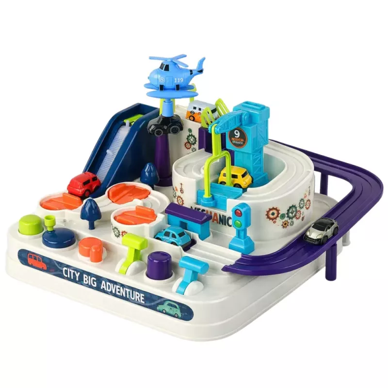 LEAN TOYS Parque de estacionamento interativo com obstáculos para crianças com quatro carros