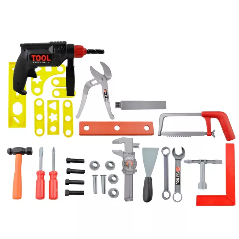 LEAN TOYS Kit DIY caixa de ferramentas com berbequim e acessórios, conjunto de 100 peças