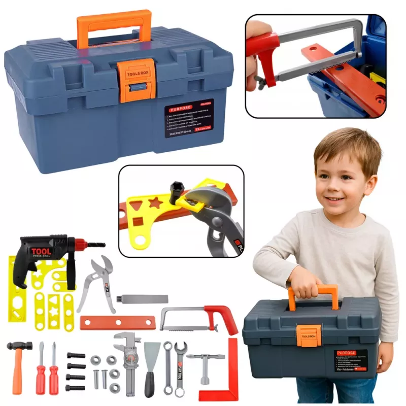 LEAN TOYS Kit DIY caixa de ferramentas com berbequim e acessórios, conjunto de 100 peças