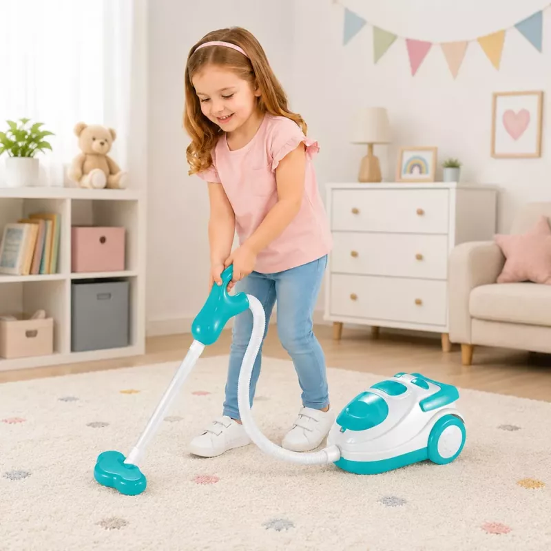 LEAN TOYS Aspirador a pilhas azul com esferas de esferovite e som