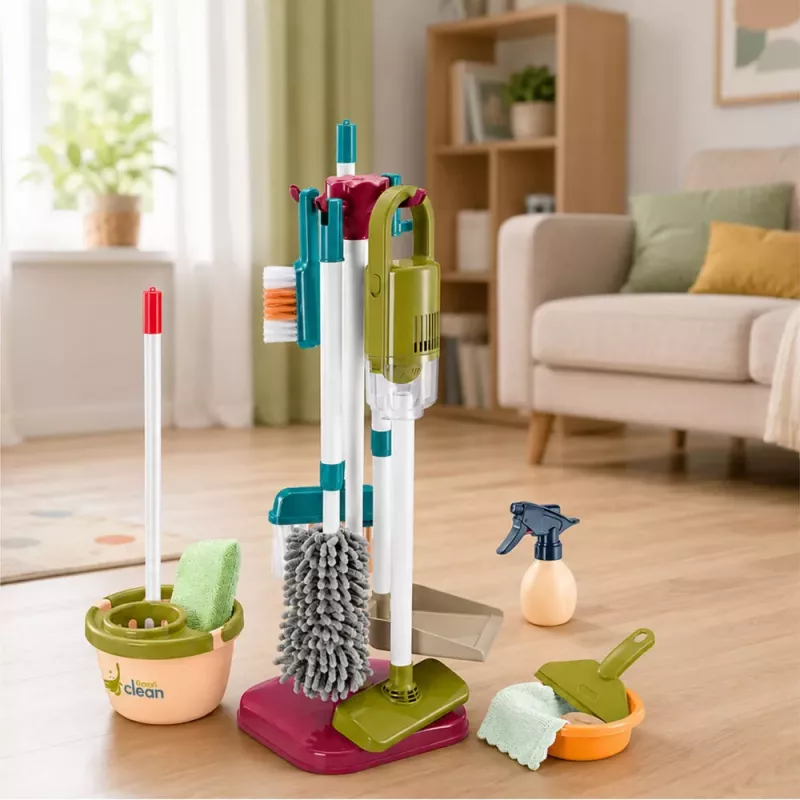 LEAN TOYS Conjunto de limpeza com aspirador, esfregona, suporte e acessórios para crianças, 23 peças
