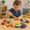 LEAN TOYS Conjunto de corte de legumes e frutas em balde com tábua, faca, madeira