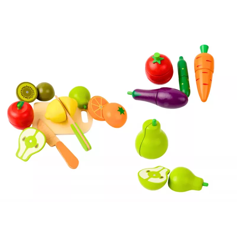 LEAN TOYS Frutas e legumes de madeira em caixa magnética cozinha