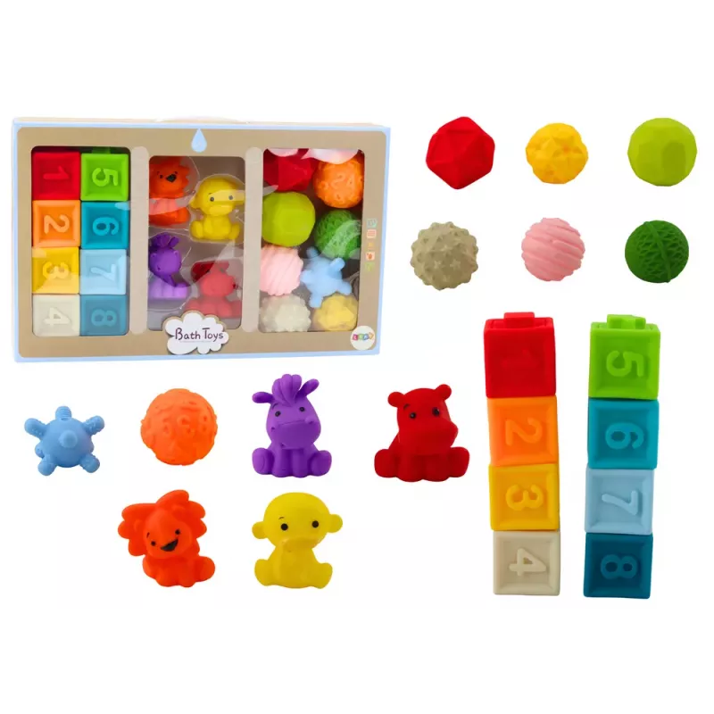 LEAN TOYS Blocos de banho educativos macios 20 peças animais e formas