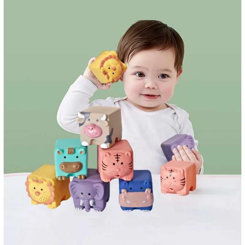 LEAN TOYS Blocos educativos macios animais, números e letras coloridos 12 unid.