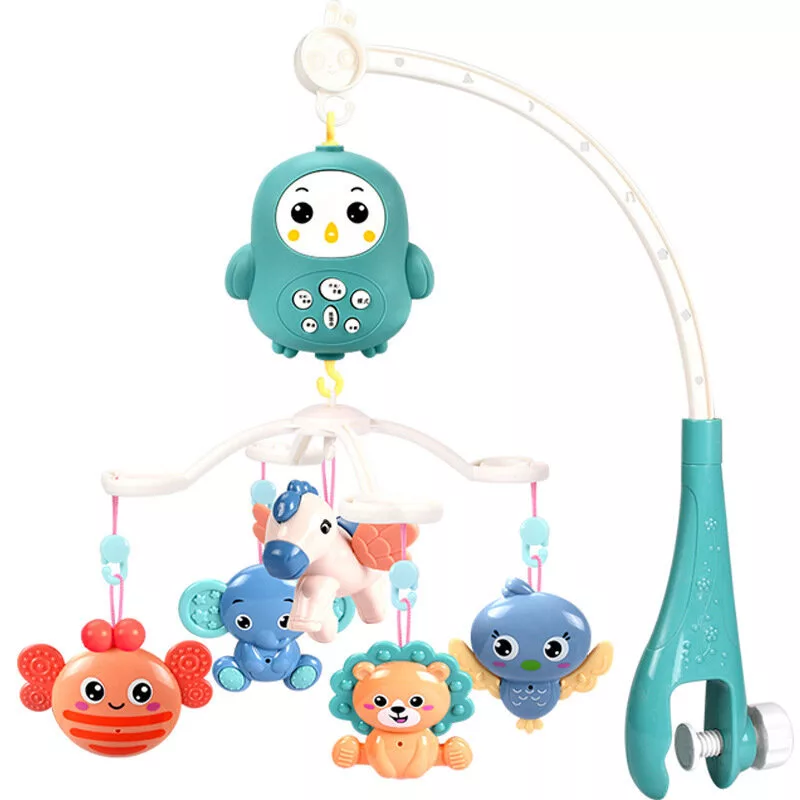 LEAN TOYS Carrossel para berço com controlo remoto, canções de embalar e sons azul