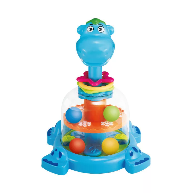 LEAN TOYS Pião de hipopótamo com bolas para bebés azul