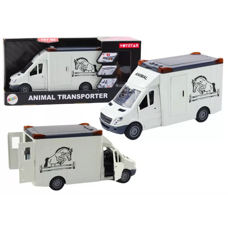 LEAN TOYS Transportador de cavalos com portas, luz e som branco