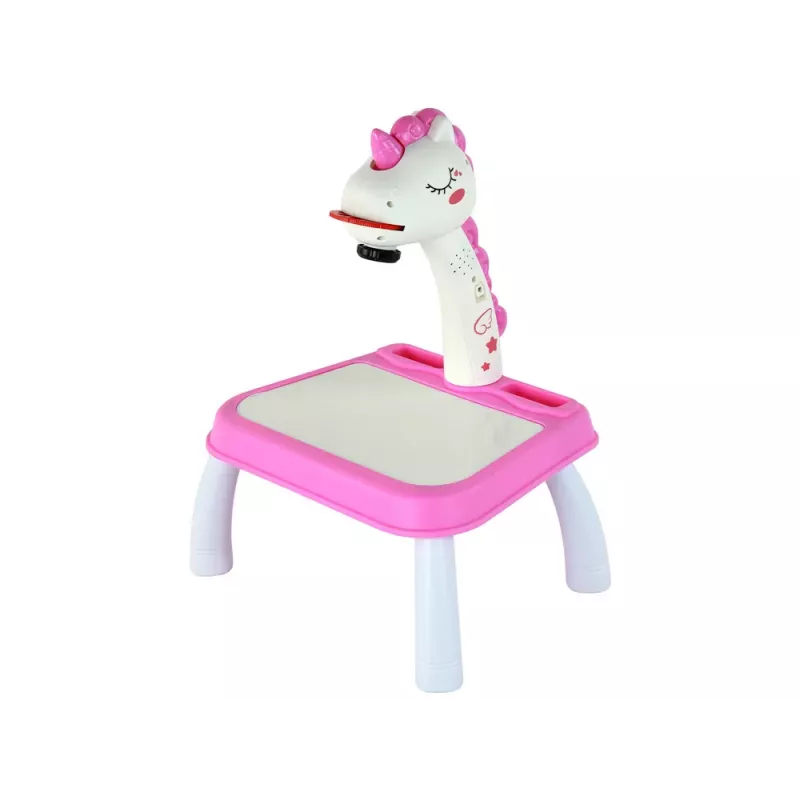 LEAN TOYS Projetor de desenho unicórnio com marcadores e inserções, rosa