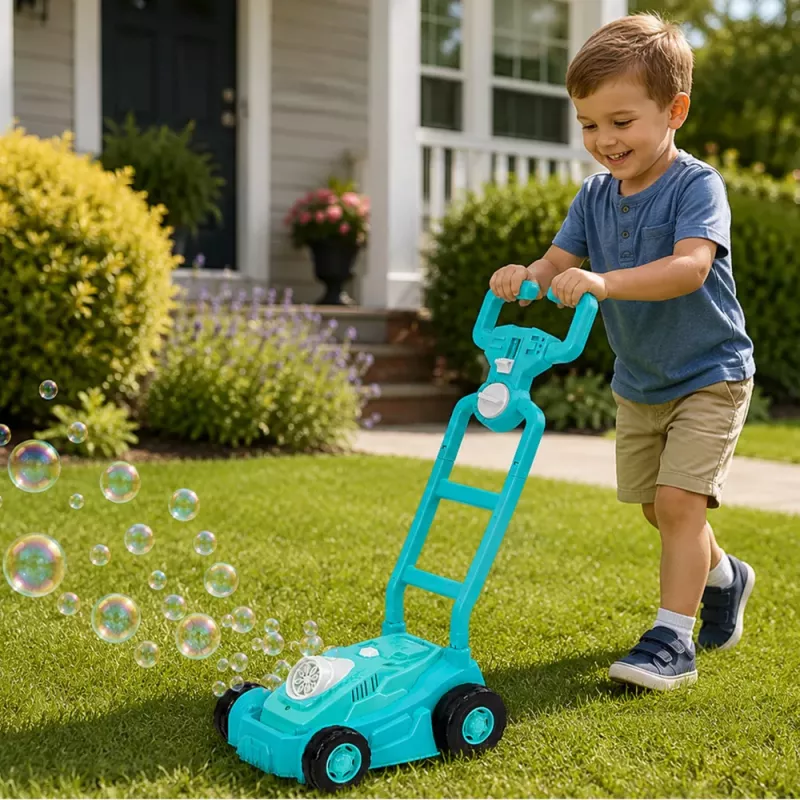 LEAN TOYS Máquina de bolhas corta-relva de passeio com pega azul