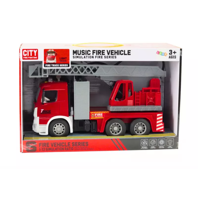LEAN TOYS Carro de bombeiros propulsão por fricção com luz e som boom