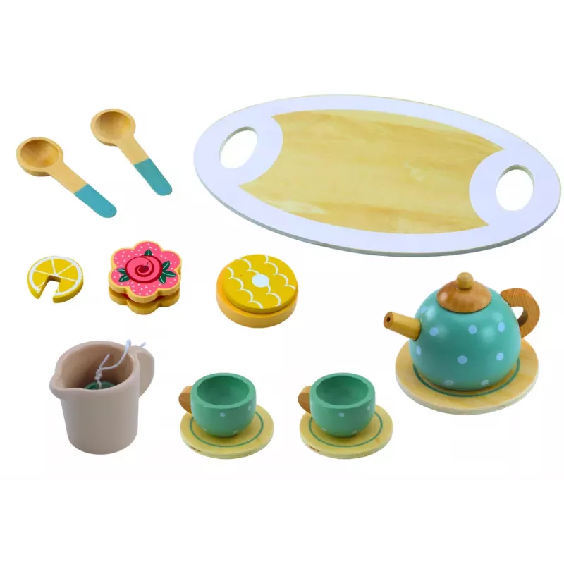LEAN TOYS Conjunto de chá e café para crianças em madeira 15 peças