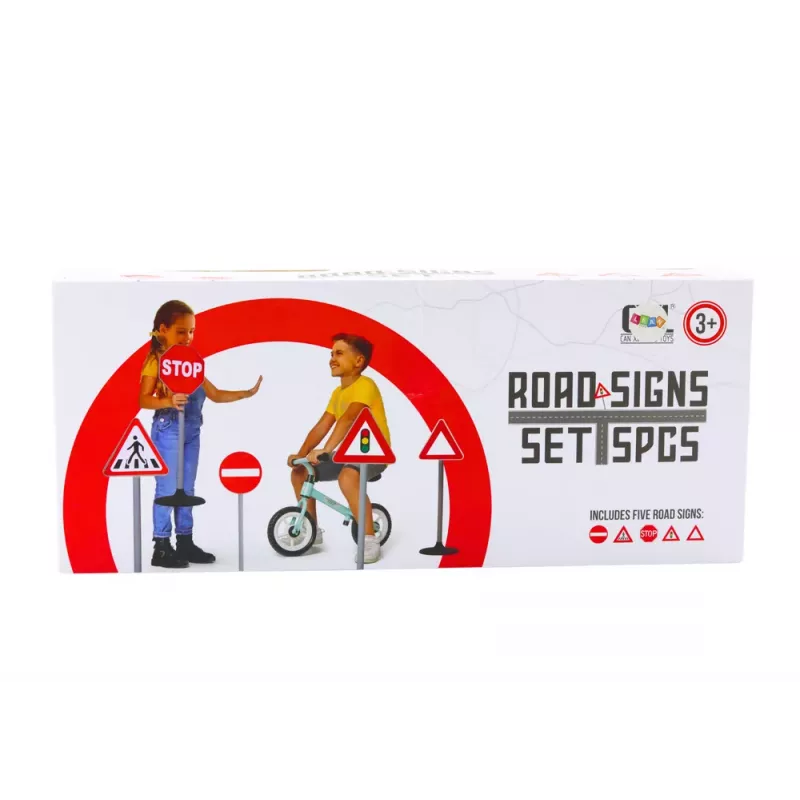 LEAN TOYS Brinquedo educativo sinais de trânsito conjunto de aviso 5 peças 70 cm