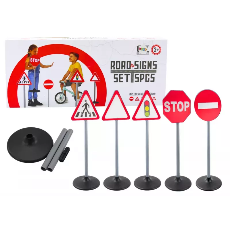 LEAN TOYS Brinquedo educativo sinais de trânsito conjunto de aviso 5 peças 70 cm