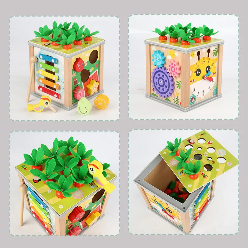 LEAN TOYS Cubo educativo de madeira classificador 5em1 puzzle caixa blocos