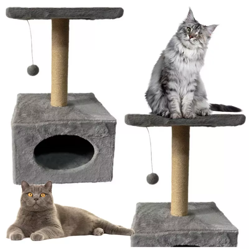 LEAN Arranhador com cama para gato e rato suspenso 31cm x 31cm x 56cm bege