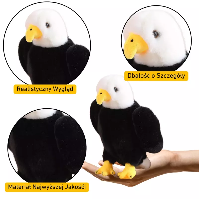 LEAN TOYS Peluche águia mascote ave preto e branco 25cm