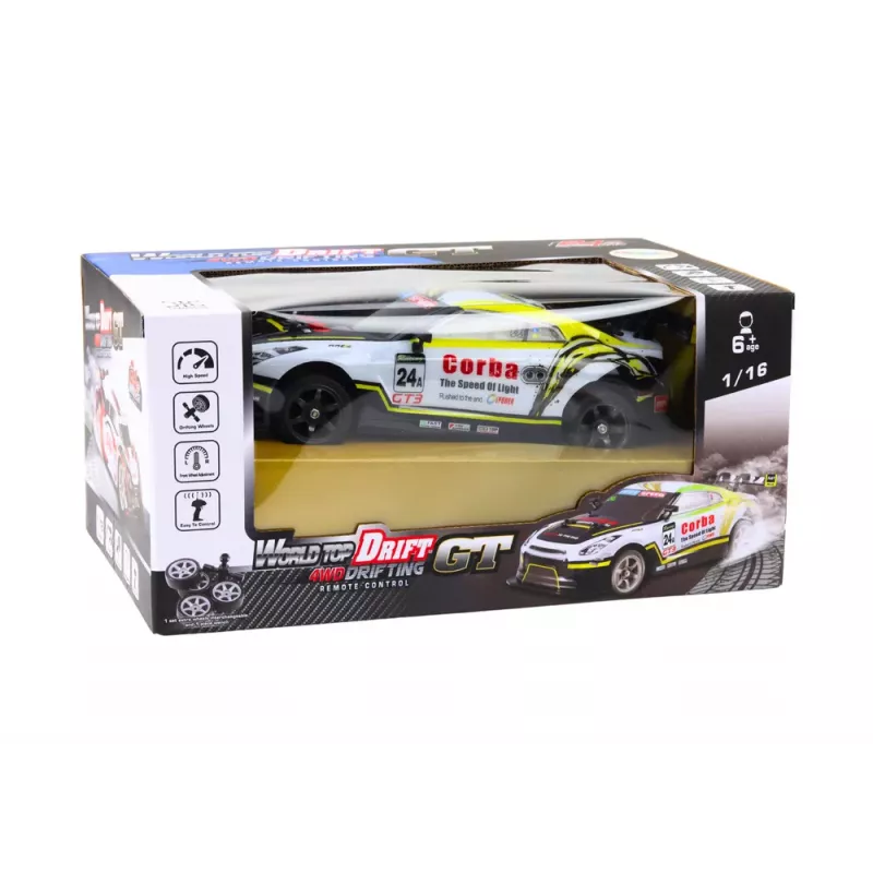 LEAN TOYS Carro desportivo RC 1:16 drift rodas intercambiáveis branco e amarelo
