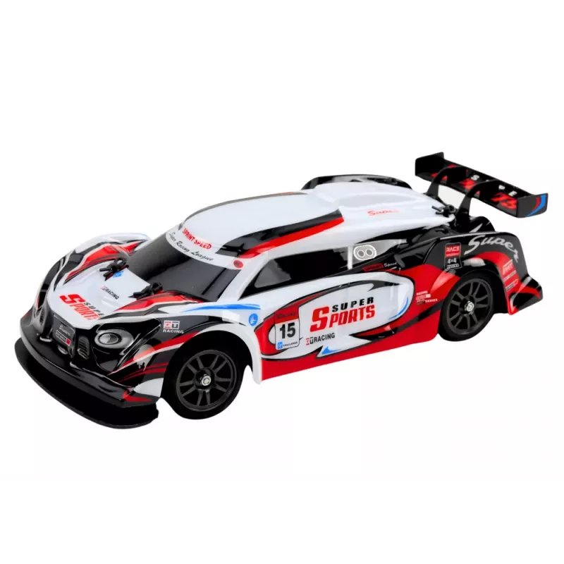 LEAN TOYS Carro desportivo RC 1:16 drift rodas intercambiáveis branco e vermelho