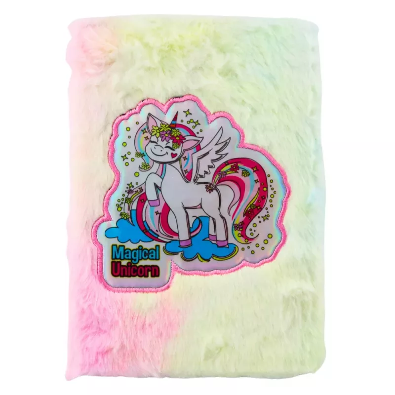 LEAN Caderno de peluche com linhas com unicórnio colorido A5