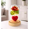 LEAN Rosa eterna em campânula com iluminação LED vermelha com coração 14x8cm