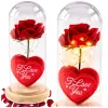LEAN Rosa eterna em campânula com iluminação LED vermelha com coração 18,5x8 cm