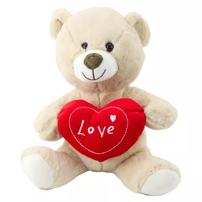 LEAN TOYS Peluche urso de peluche com coração creme-bege 30cm