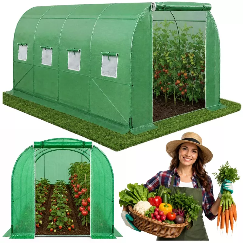 LEAN Estufa túnel de plástico para hortícolas, janelas, verde, UV, 4,5x2x2 M, 9 m²