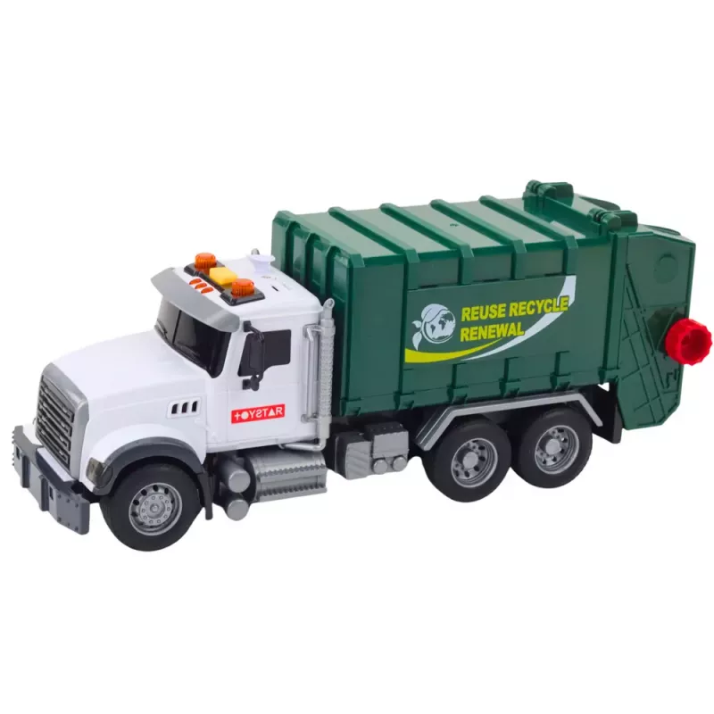 LEAN TOYS Camião do lixo com contentores, luz e som, verde, escala 1:14