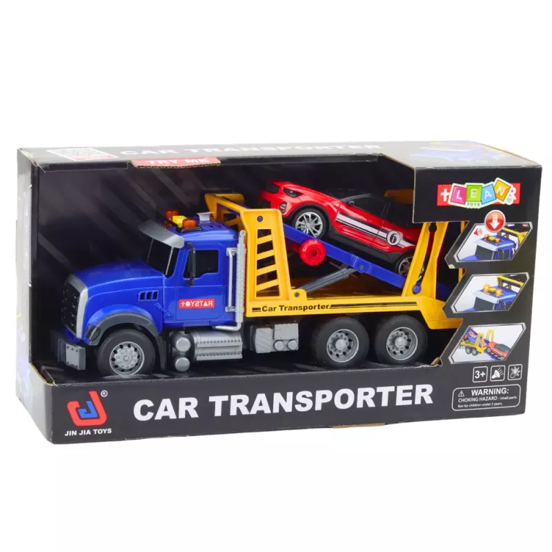 LEAN TOYS Conjunto de transporte de automóveis com luz e som, 4 carros de brinquedo