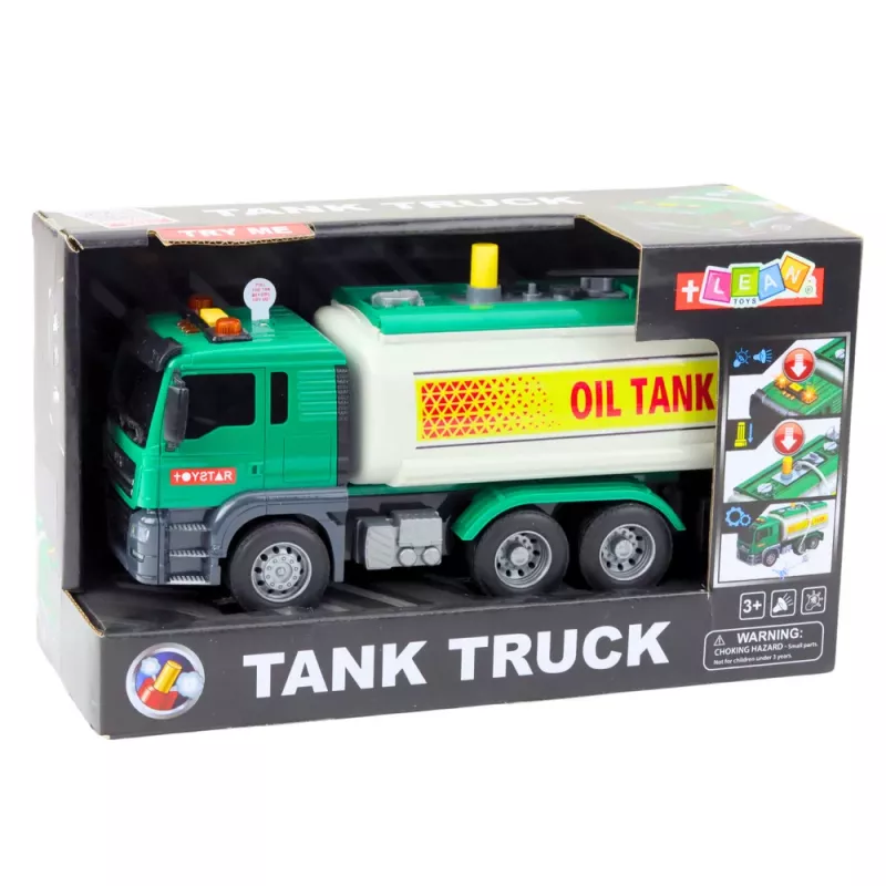 LEAN TOYS Camião cisterna de água luzes sons verde 1:14