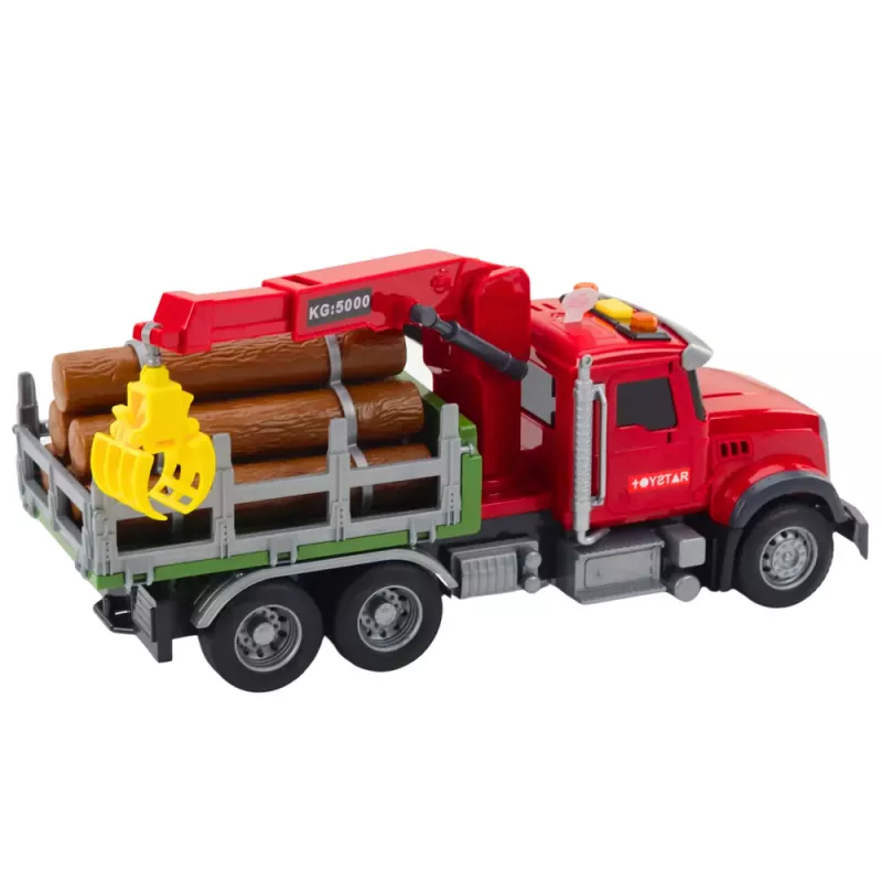 LEAN TOYS Camião grua de madeira luzes sons vermelho 1:14