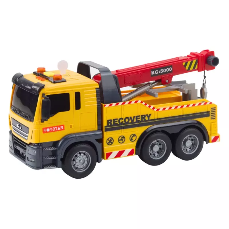 LEAN TOYS Camião de obra com grua ajustável, luzes e sons, amarelo