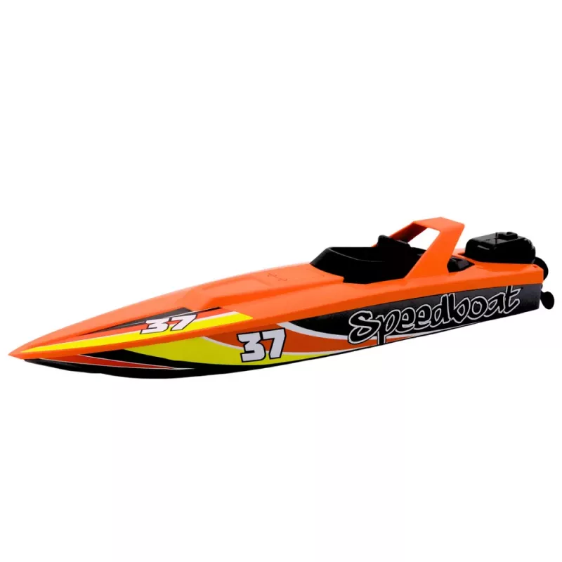 LEAN TOYS Camião com barco a motor de corda, luzes e sons, conjunto laranja