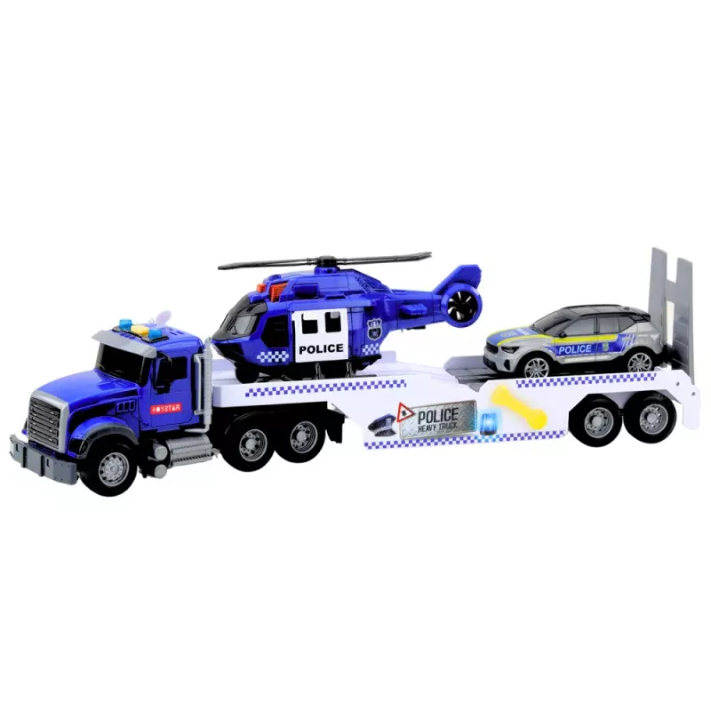 LEAN TOYS Conjunto camião da polícia, helicóptero e carro com luz e som