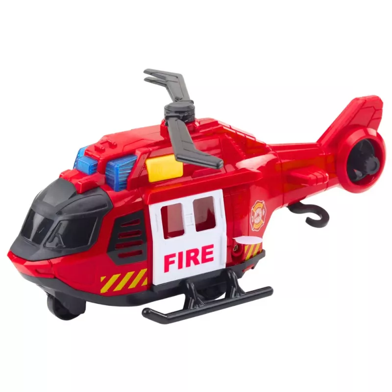 LEAN TOYS Helicóptero de bombeiros com grua, luz e som vermelho