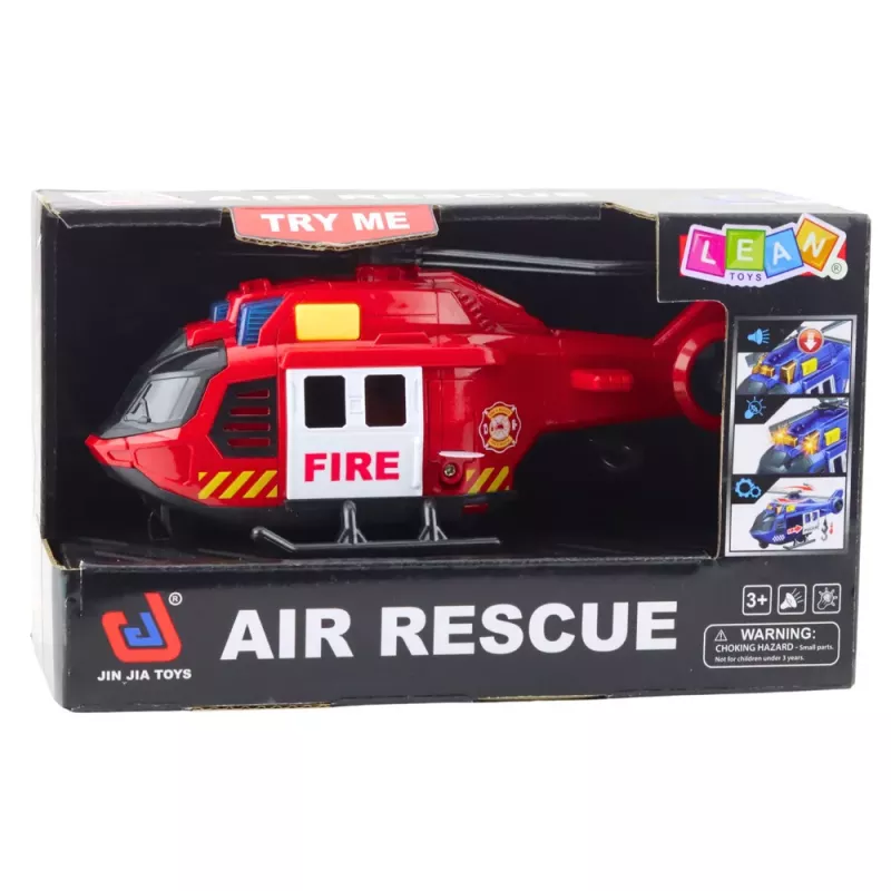 LEAN TOYS Helicóptero de bombeiros com grua, luz e som vermelho
