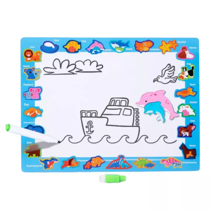 LEAN TOYS Puzzle 2 em 1 Quadro de Madeira Educativo Marcador Dinossauros 12 unid.