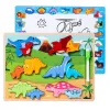 LEAN TOYS Puzzle 2 em 1 Quadro de Madeira Educativo Marcador Dinossauros 12 unid.