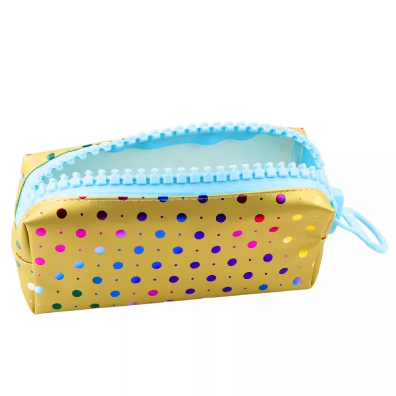 LEAN Estojo Escolar Organizador Pontos Coloridos Grande Fecho Dourado 21x8 cm