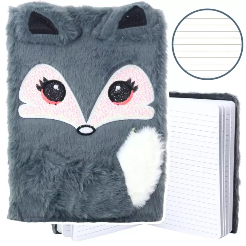 LEAN Caderno de Peluche com Linhas Raposa Cinzento A5 80 Folhas