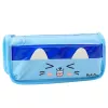 LEAN TOYS Estojo Escolar com Dois Compartimentos Motivo Gatos Azul 22 cm