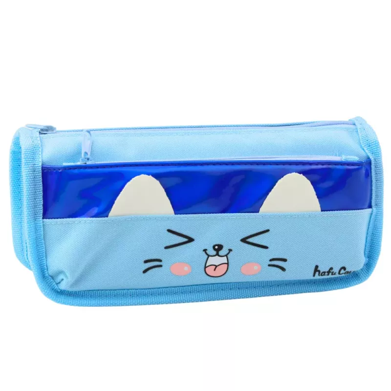 LEAN TOYS Estojo Escolar com Dois Compartimentos Motivo Gatos Azul 22 cm