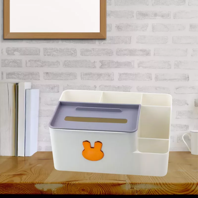 LEAN Organizador de Secretária com Caixa de Lenços Dourado Coelho Branco